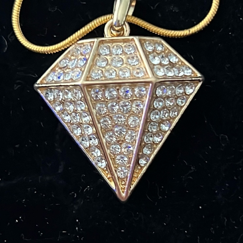 14k Gold Over Sterling Snake Chain Diamond Shaped Pendant